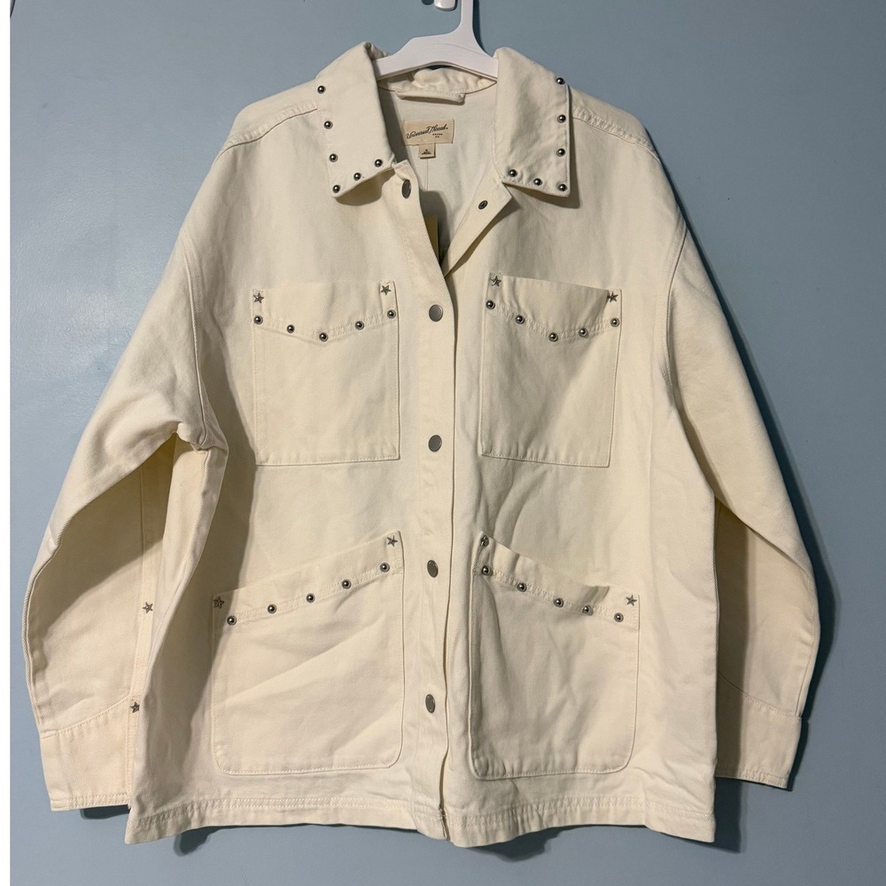 Universal Thread Size XL White Studded Denim Utility Jacket Star Accents 2362